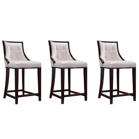 MANHATTAN COMFORT Fifth Ave Counter Stool in Pearl White and Walnut (Set of 3) 3-CS012-PW
